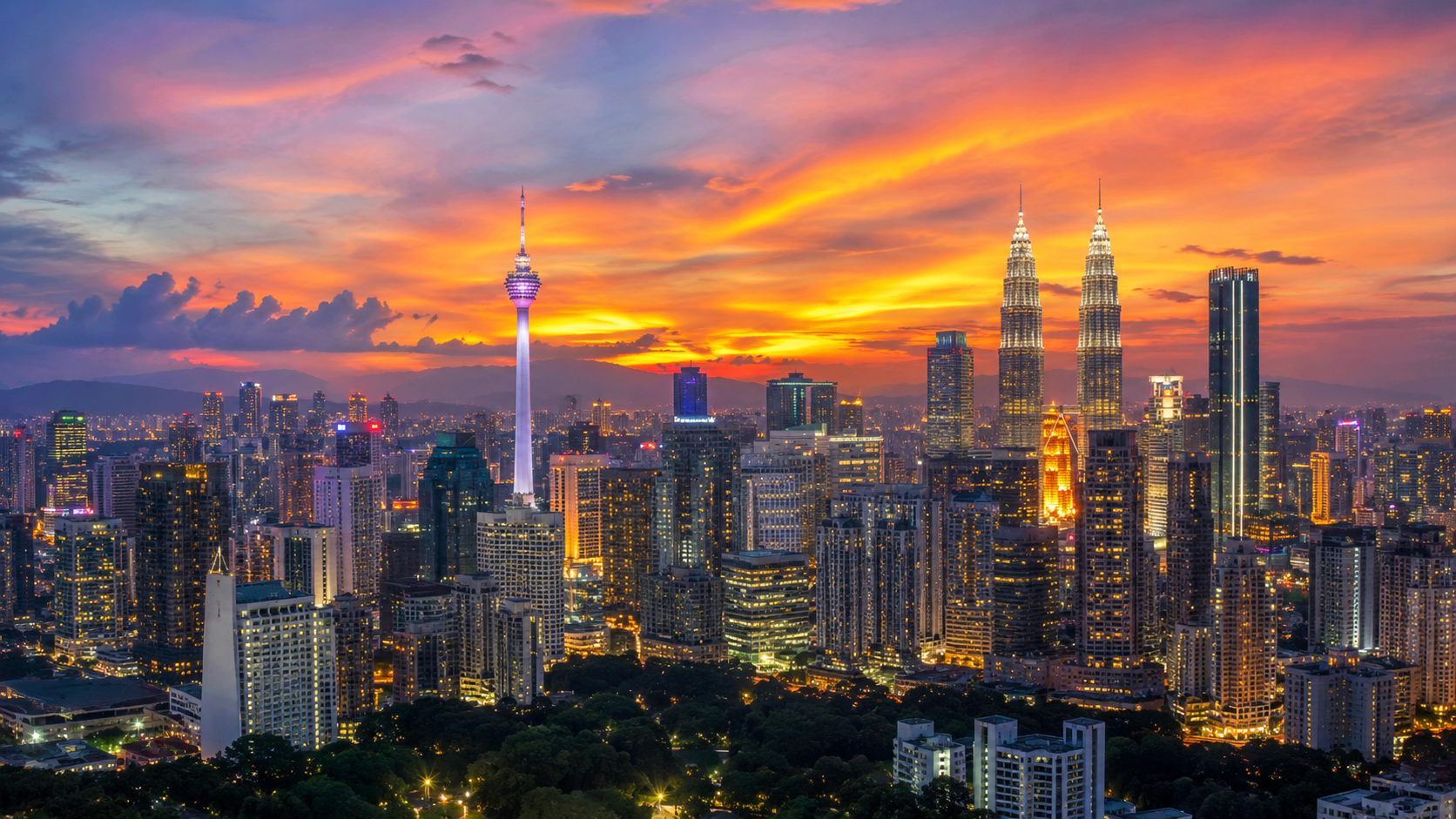 Panorama de Kuala Lumpur au coucher du soleil pendant le voyage en Malaisie