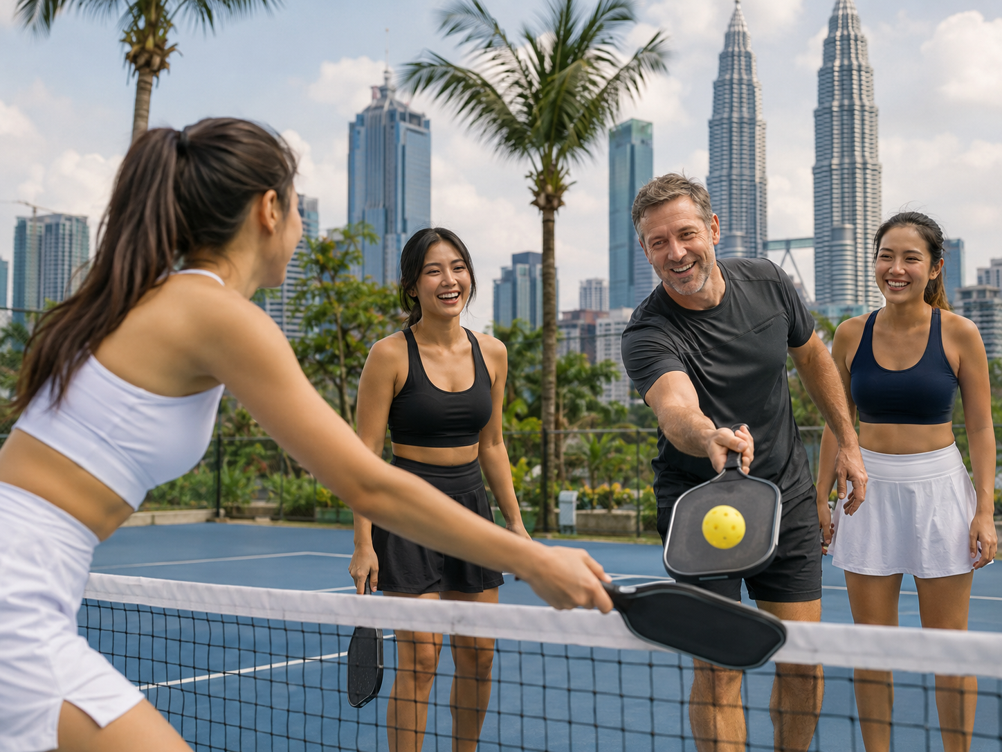 Hommes et femmes profitant d&rsquo;un &eacute;v&eacute;nement social de pickleball en Malaisie