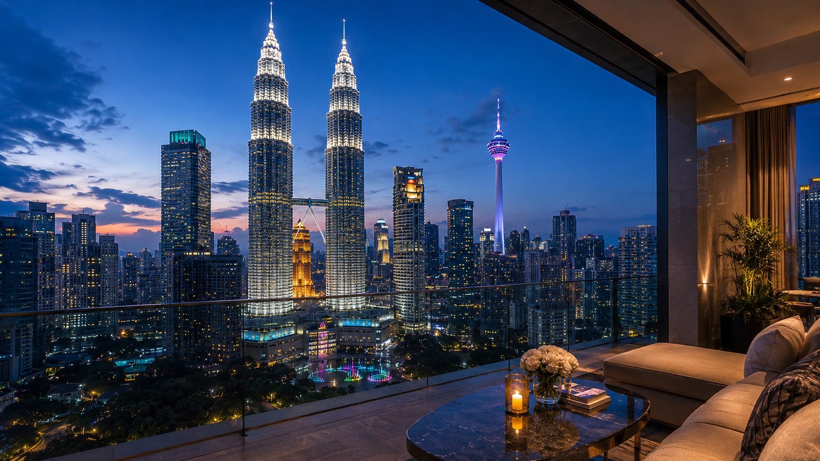 Vue sur les tours jumelles Petronas pr&egrave;s du Star Suites KLCC