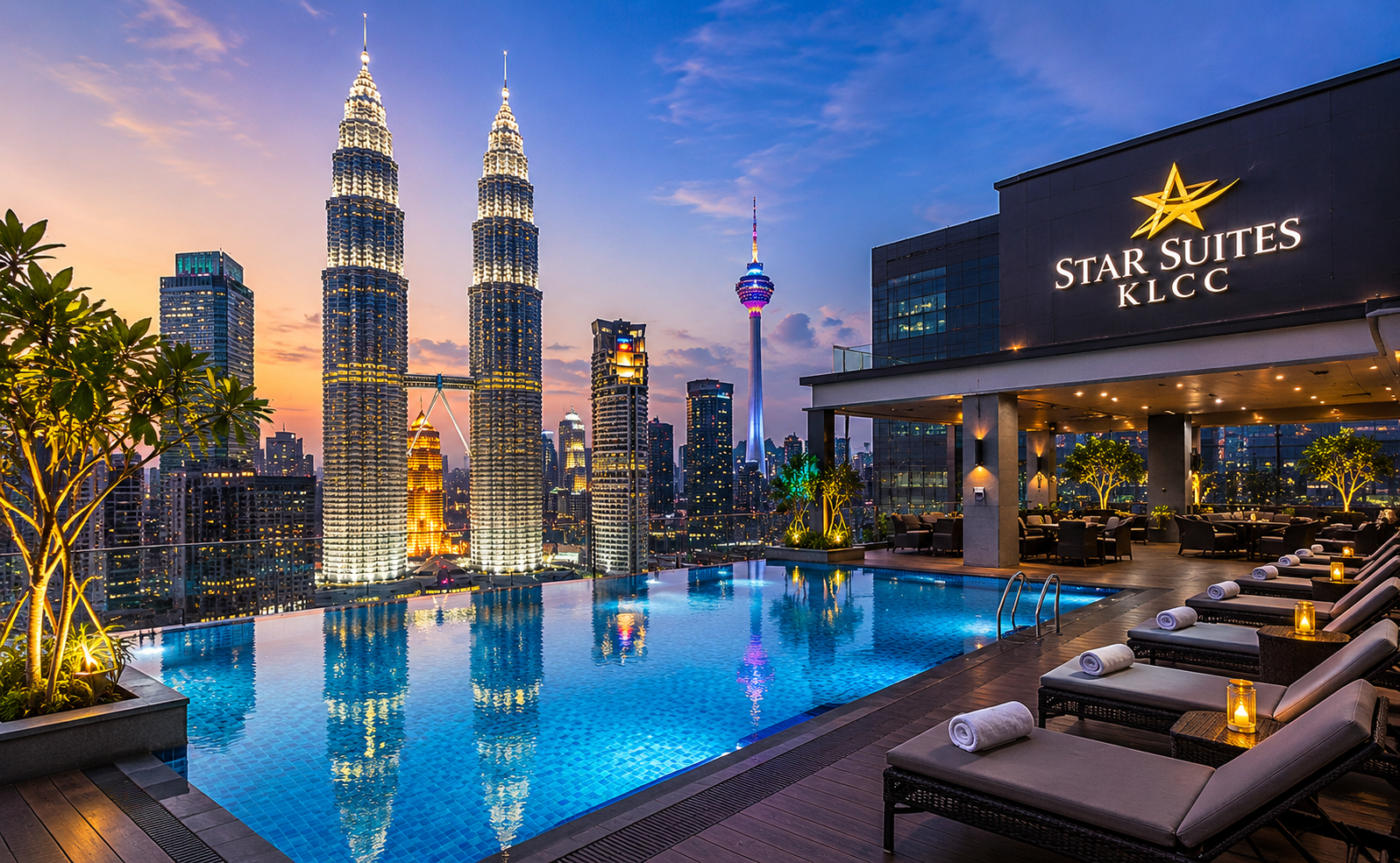 Atmosph&egrave;re de la piscine sur le toit du Star Suites KLCC &agrave; Kuala Lumpur